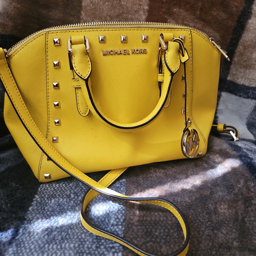 Michael Kors Yellow Satchel with Stud Accents
